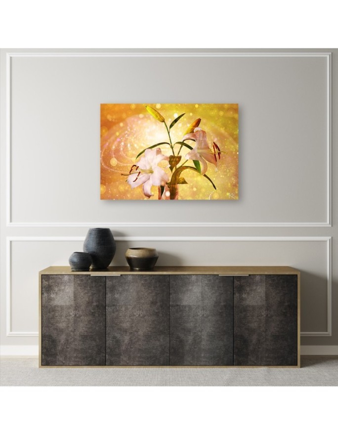 Lily on yellow background - Flower motif Canvas painting | FEEBY