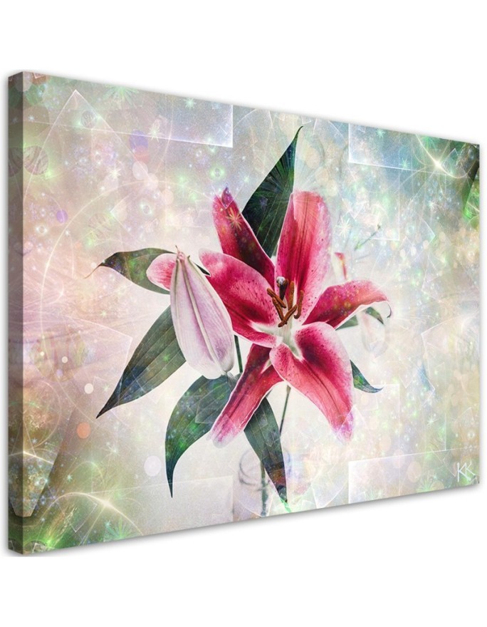 Pink lily - Printed canvas painting for living room | FEEBY