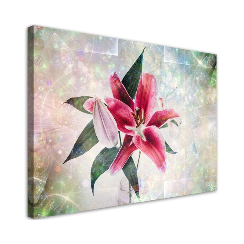 Pink lily - Printed canvas painting for living room | FEEBY