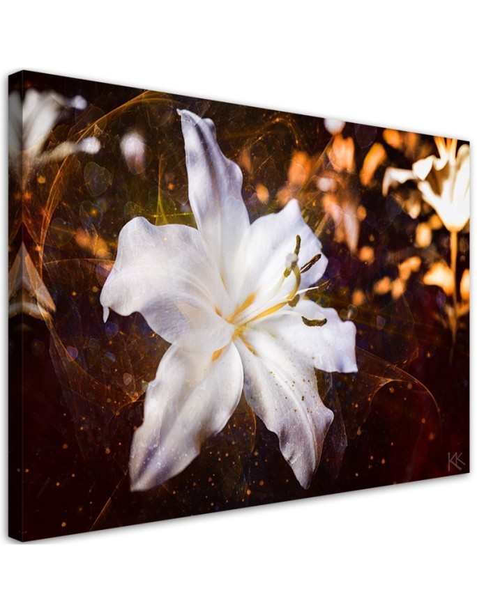 White lily on brown background - Wall art canvas painting | FEEBY