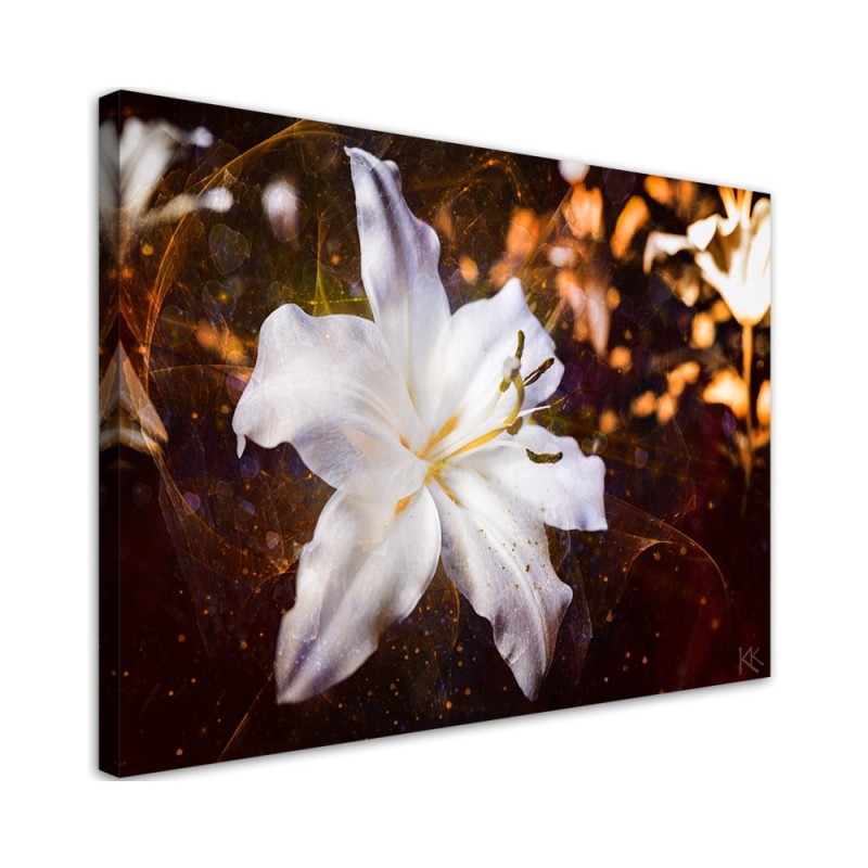 White lily on brown background - Wall art canvas painting | FEEBY