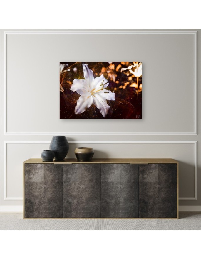 White lily on brown background - Wall art canvas painting | FEEBY