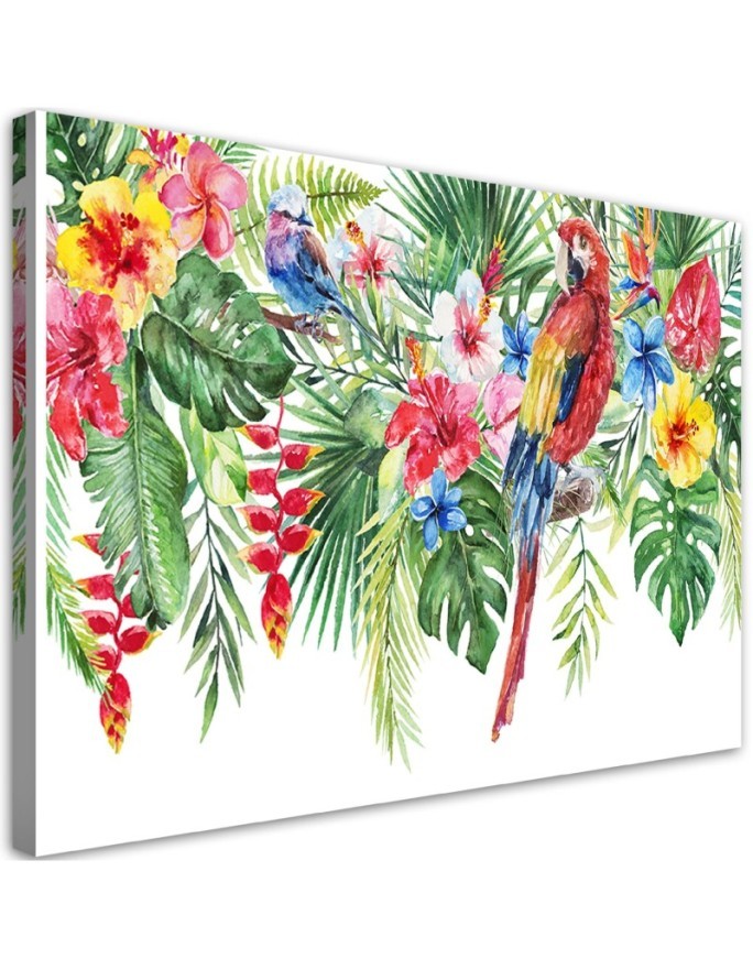 Modern canvas painting - Tropical parrot flower leaves | FEEBY