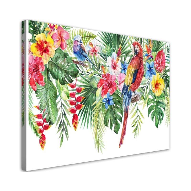 Modern canvas painting - Tropical parrot flower leaves | FEEBY