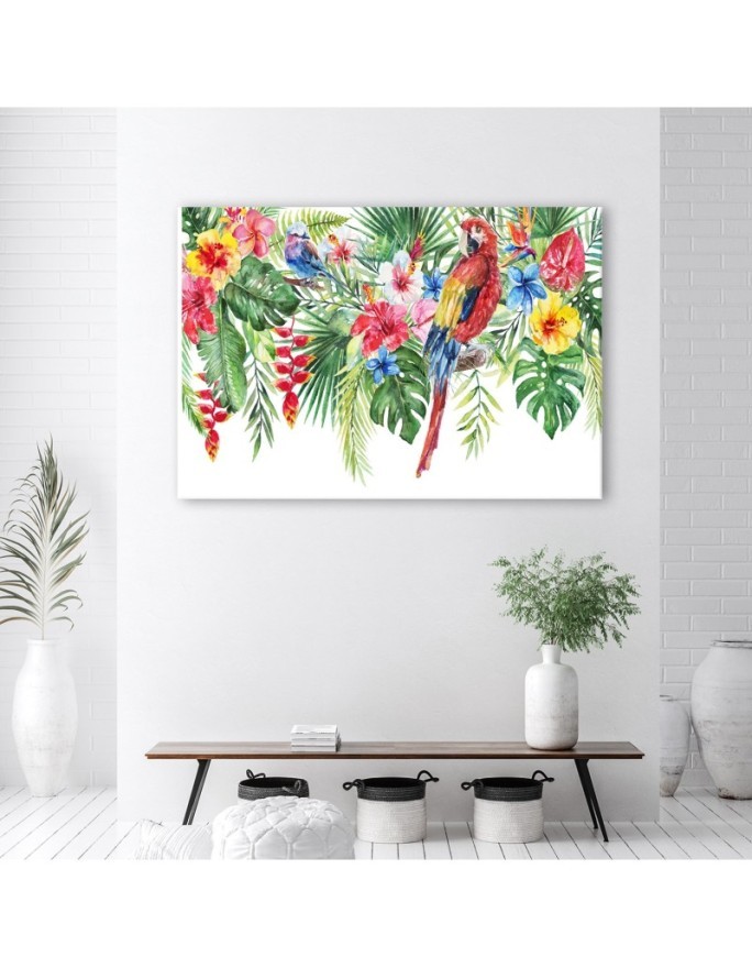 Modern canvas painting - Tropical parrot flower leaves | FEEBY
