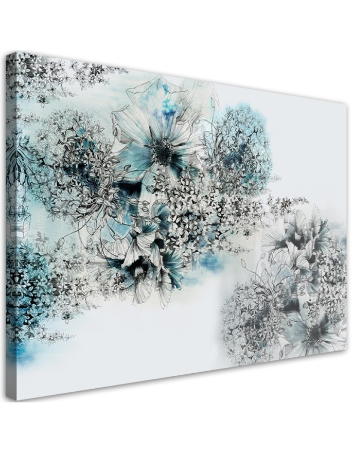 Pictures wall art for living room for wall - Blue flowers abstract | FEEBY