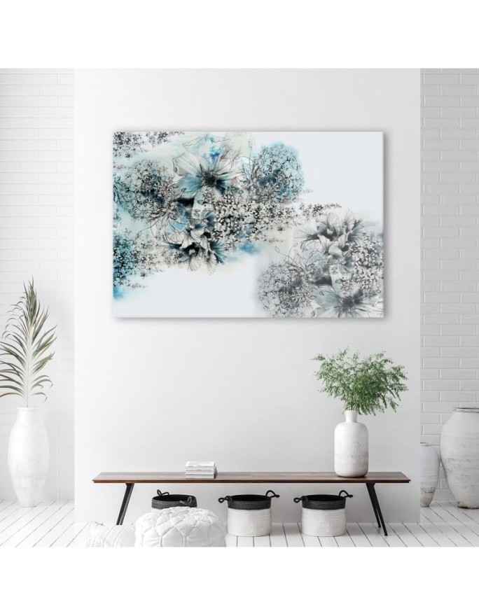 Pictures wall art for living room for wall - Blue flowers abstract | FEEBY
