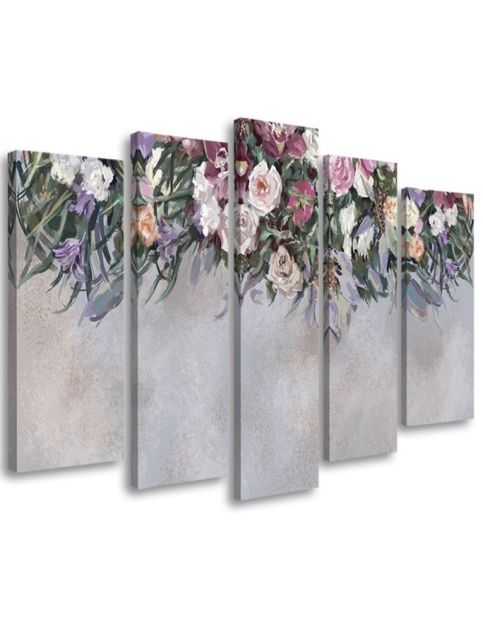 Drooping flowers - Pentaptic canvas painting | FEEBY