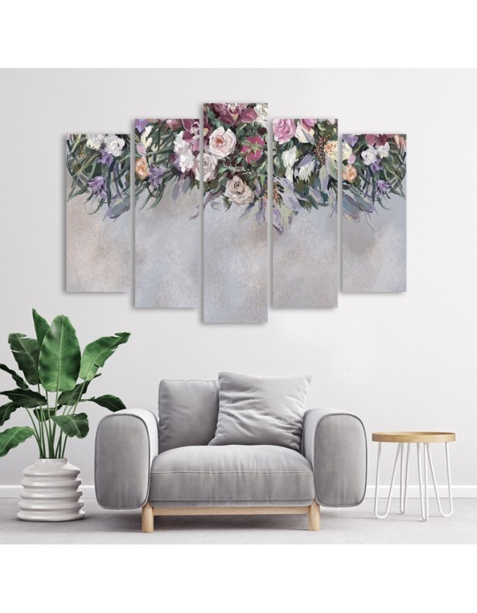 Drooping flowers - Pentaptic canvas painting | FEEBY