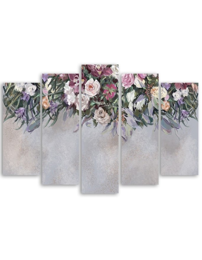 Drooping flowers - Pentaptic canvas painting | FEEBY