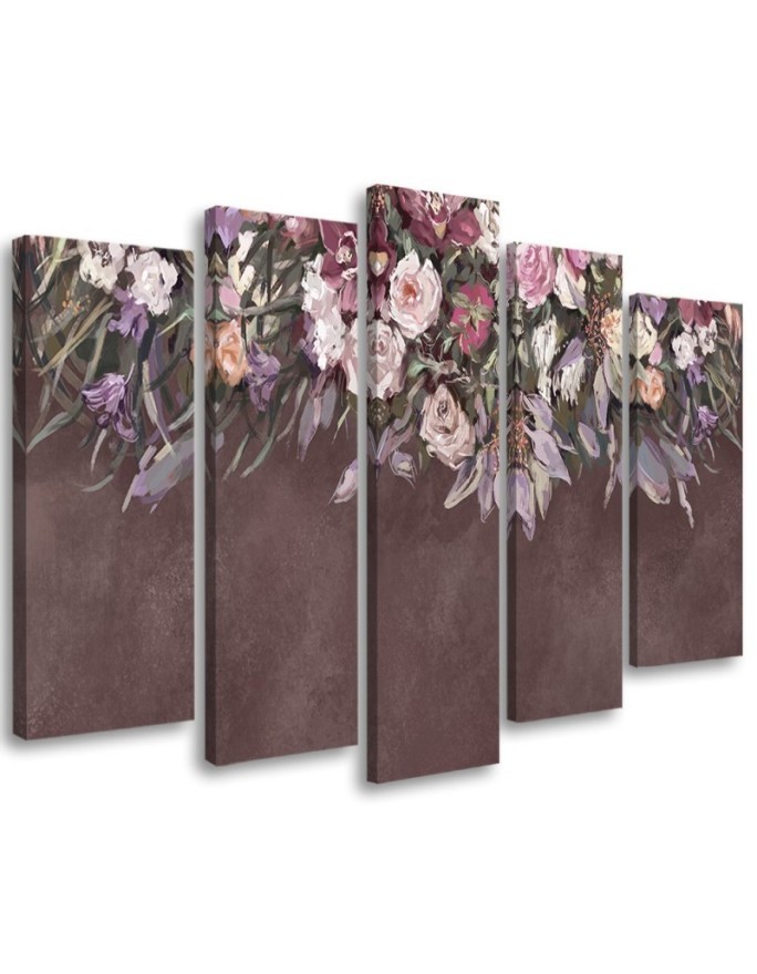 Overgrown flowers - Pentaptic canvas painting | FEEBY