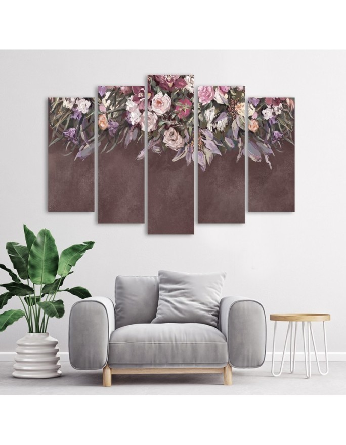 Overgrown flowers - Pentaptic canvas painting | FEEBY