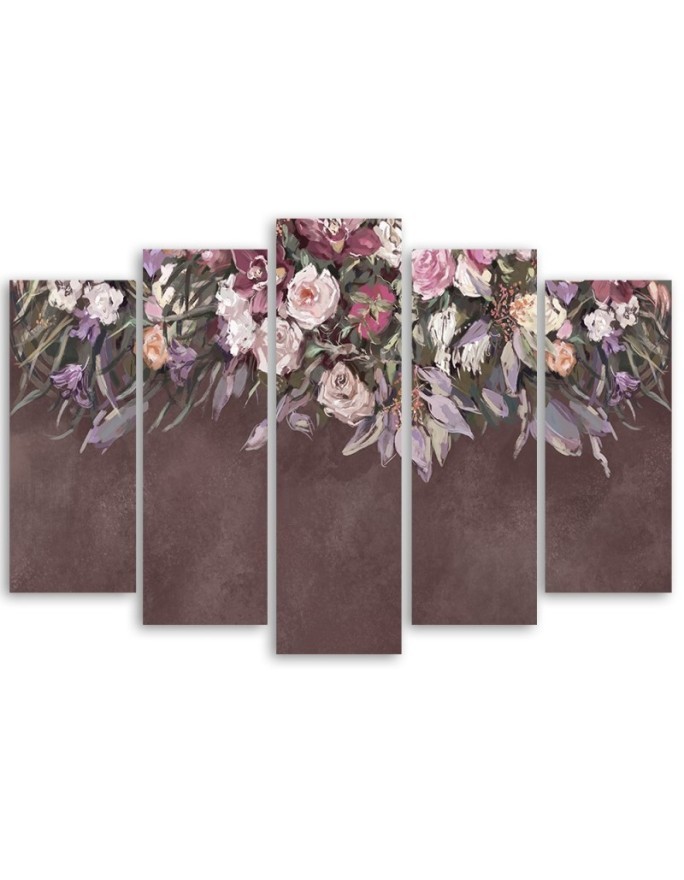 Overgrown flowers - Pentaptic canvas painting | FEEBY