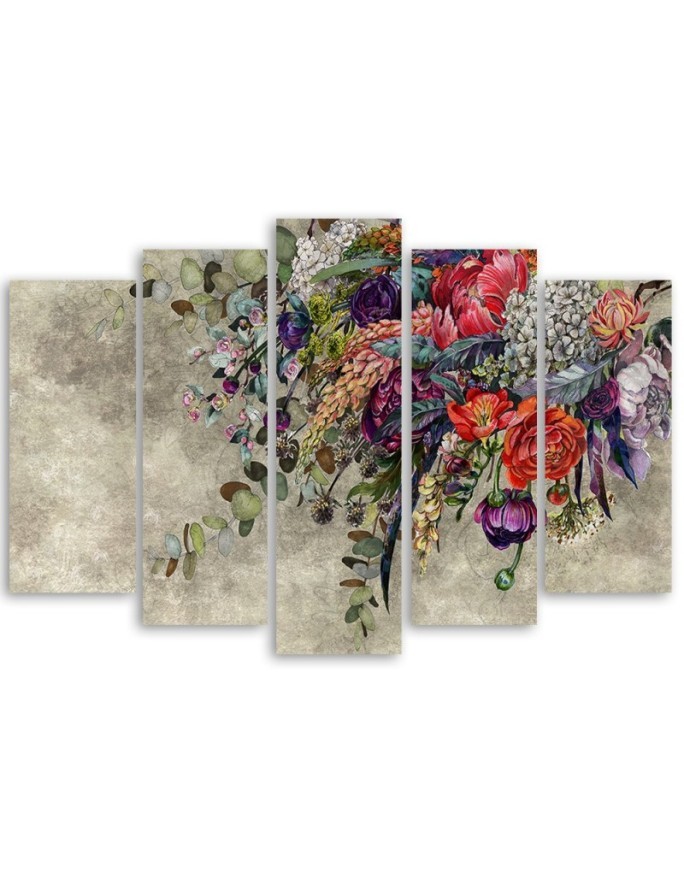 Bouquet of flowers - 5-part wall art painting for living room | FEEBY