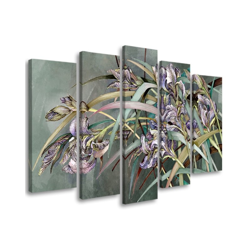 5 Piece Canvas living room painting wall art - Irises flowers in the wind | FEEBY