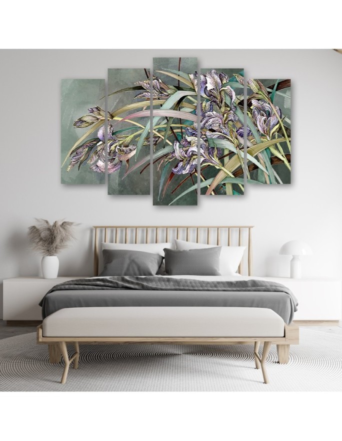 5 Piece Canvas living room painting wall art - Irises flowers in the wind | FEEBY