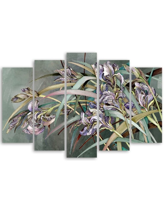 5 Piece Canvas living room painting wall art - Irises flowers in the wind | FEEBY