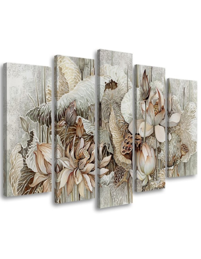 Lotus flowers - 5 part Canvas painting for living room | FEEBY