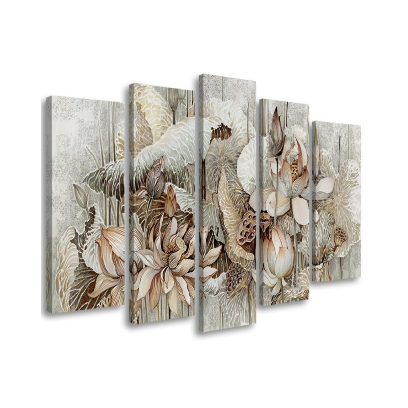Lotus flowers - 5 part Canvas painting for living room | FEEBY
