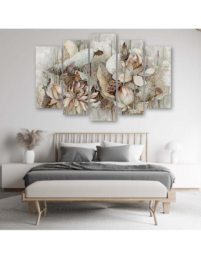 Lotus flowers - 5 part Canvas painting for living room | FEEBY
