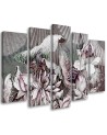 Lotus flower and fans - 5 part canvas for living room | FEEBY