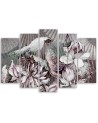Lotus flower and fans - 5 part canvas for living room | FEEBY