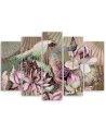 Lotus flower and fans - 5-part painting for the living room | FEEBY
