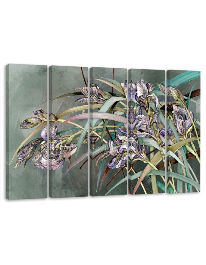 Irises flowers on concrete background - Modern 5 part Canvas painting | FEEBY