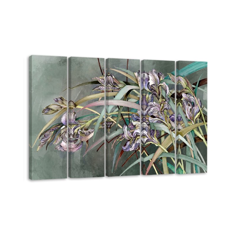 Irises flowers on concrete background - Modern 5 part Canvas painting | FEEBY
