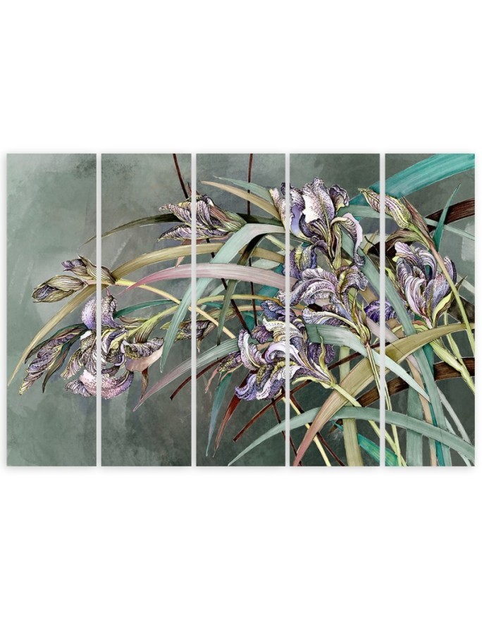 Irises flowers on concrete background - Modern 5 part Canvas painting | FEEBY