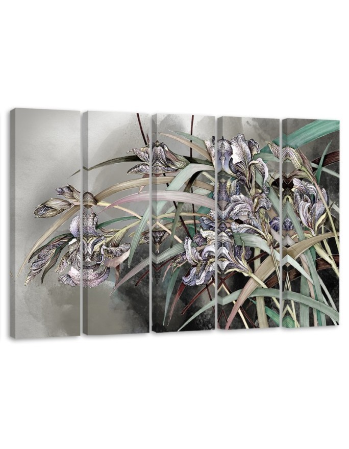 Irises flowers on the wind - Modern 5 part Canvas painting | FEEBY