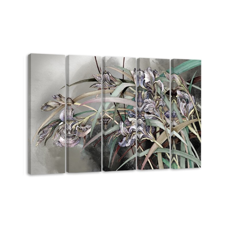 Irises flowers on the wind - Modern 5 part Canvas painting | FEEBY