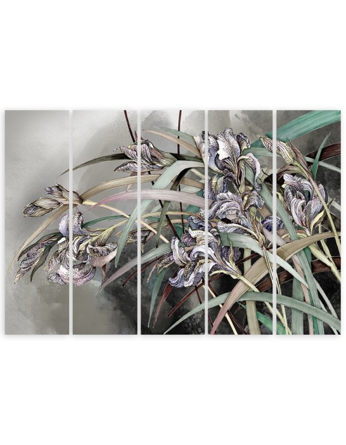 Irises flowers on the wind - Modern 5 part Canvas painting | FEEBY