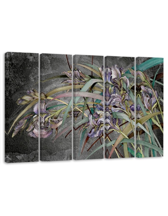 Irises flowers on the wind - Modern 5 part painting | FEEBY