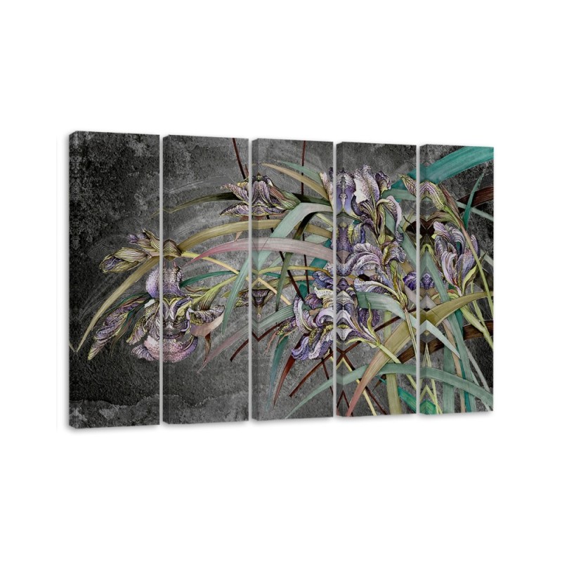 Irises flowers on the wind - Modern 5 part painting | FEEBY