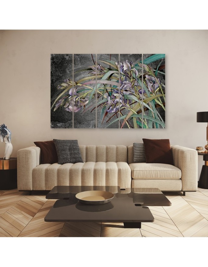 Irises flowers on the wind - Modern 5 part painting | FEEBY