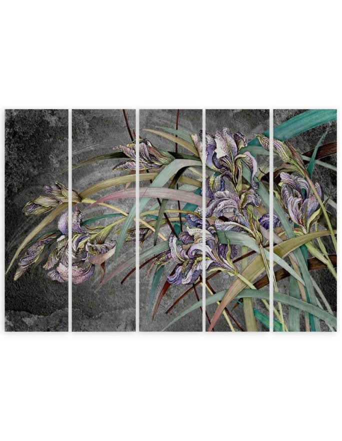 Irises flowers on the wind - Modern 5 part painting | FEEBY