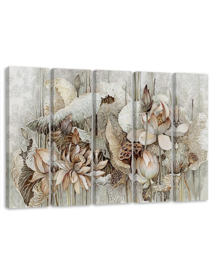 Flowers of the sacred lotus - 5-piece Canvas painting | FEEBY