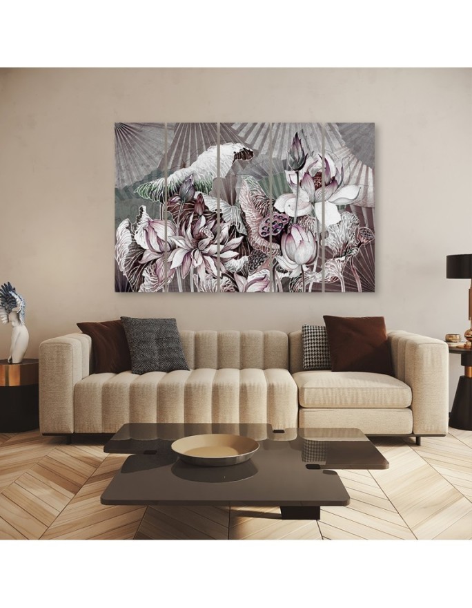 Lotus flower and fans - 5-piece painting | FEEBY