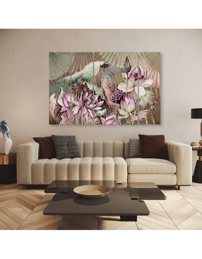 Lotus flower and fans - 5-piece painting | FEEBY