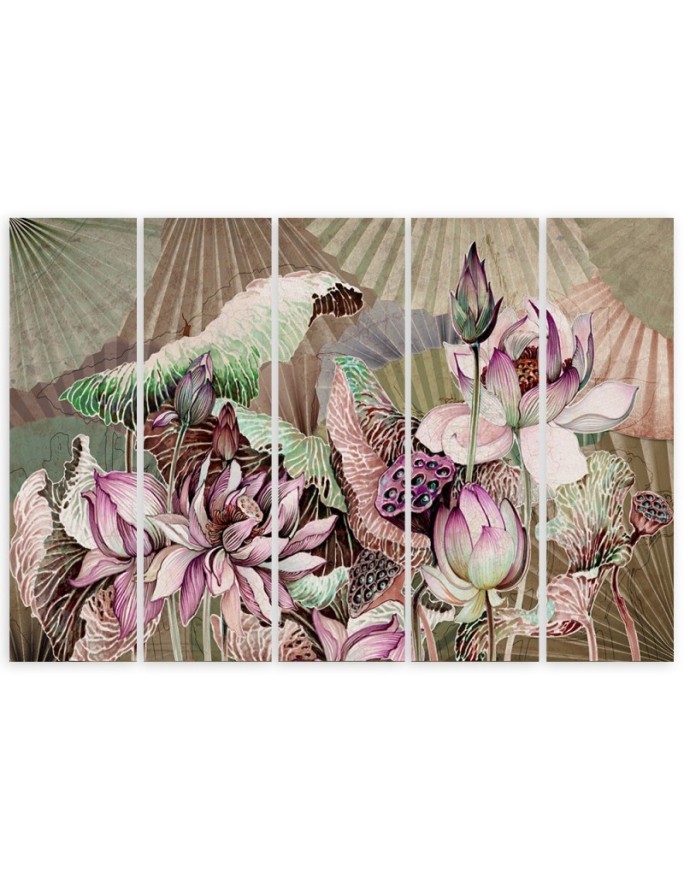 Lotus flower and fans - 5-piece painting | FEEBY