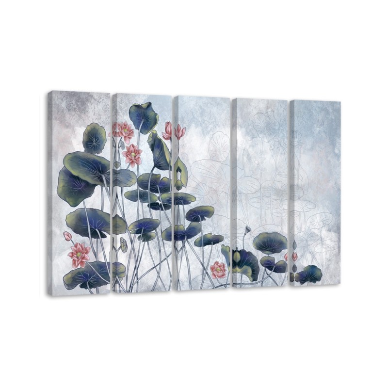 Red water lily - Pentaptych canvas painting | FEEBY