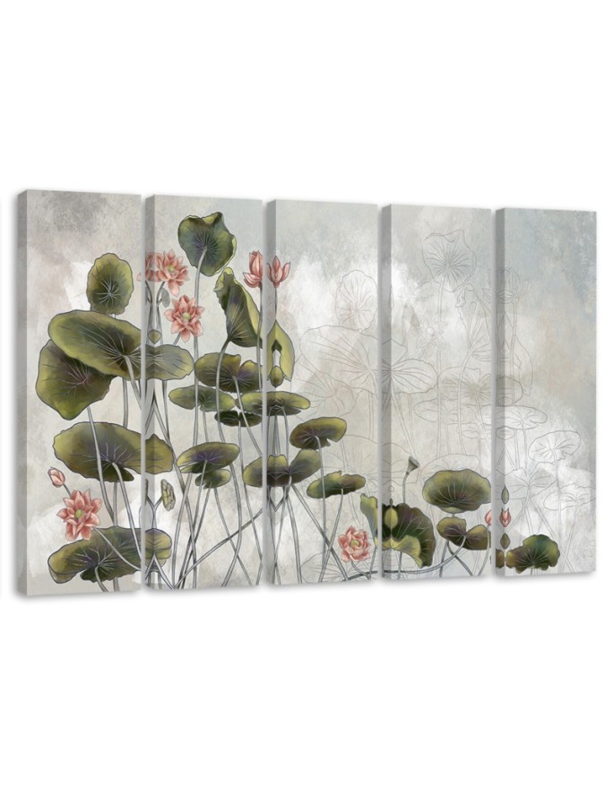 Red water lily - Pentaptic canvas painting | FEEBY