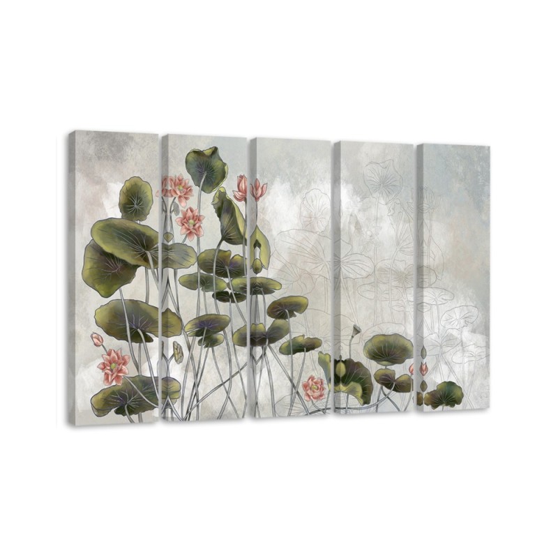 Red water lily - Pentaptic canvas painting | FEEBY