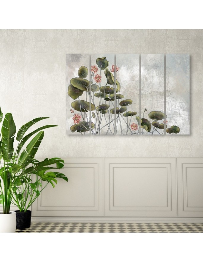 Red water lily - Pentaptic canvas painting | FEEBY