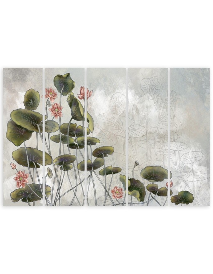 Red water lily - Pentaptic canvas painting | FEEBY