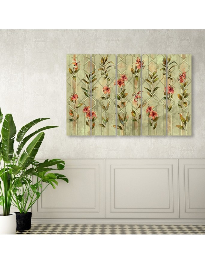 Yellow flower lily - Painting on canvas pentaptic | FEEBY