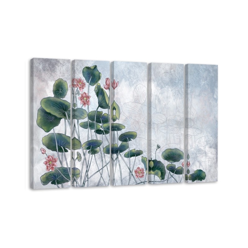 Canvas print 5 piece painting for living room - Red water lily | FEEBY