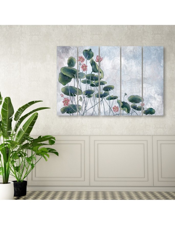 Canvas print 5 piece painting for living room - Red water lily | FEEBY