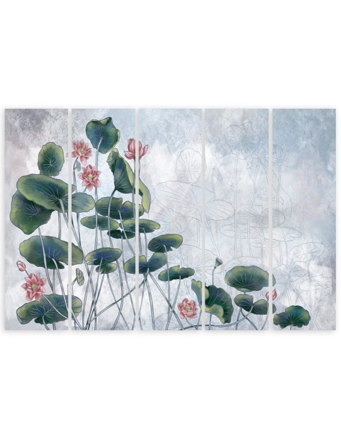 Canvas print 5 piece painting for living room - Red water lily | FEEBY
